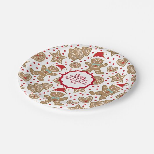 Personalisiert Gingerbread Man Weihnachtszeitung P Pappteller (Schrägansicht)