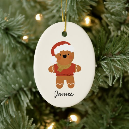 Personalisiert Gingerbread Mann Weihnachtsdekorati Keramik Ornament (Baum)