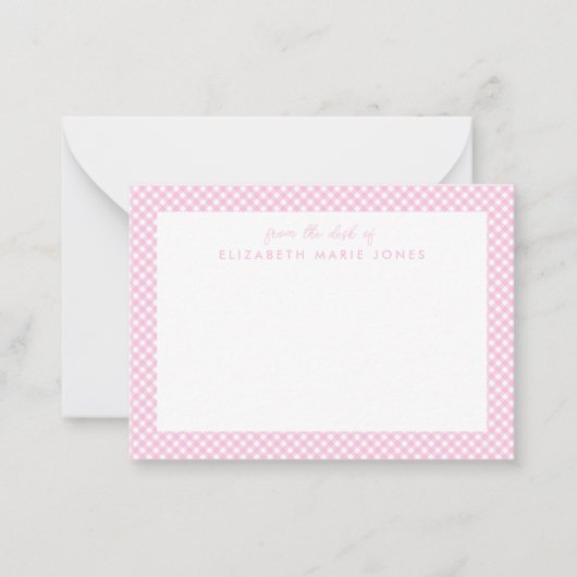 Personalisiert Gingham Children's Blush Pink Karie Mitteilungskarte (Vorderseite)