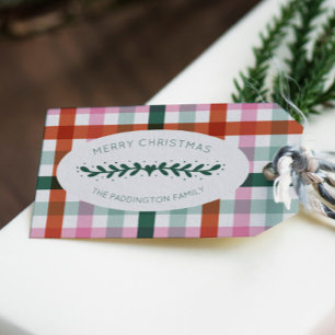 Personalisiert Gingham Christmas Pattern - Tag Geschenkanhänger