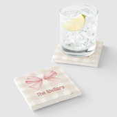 Personalisiert Gingham & Coquette Bow Steinuntersetzer (Seitenansicht)