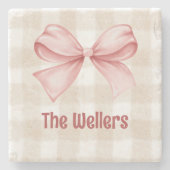 Personalisiert Gingham & Coquette Bow Steinuntersetzer (Vorderseite)