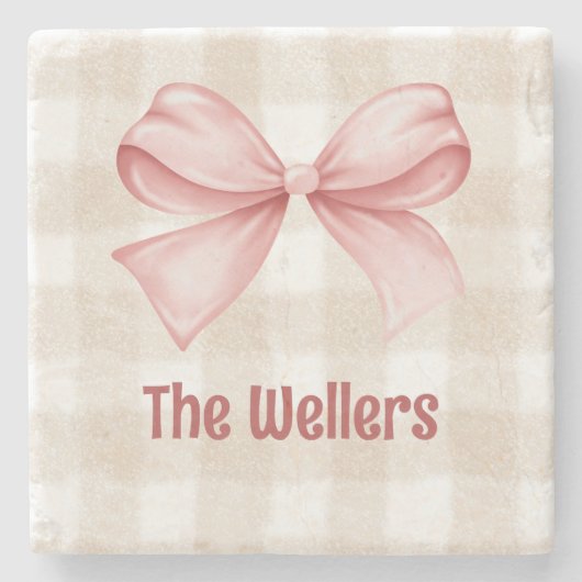 Personalisiert Gingham & Coquette Bow Steinuntersetzer (Vorderseite)