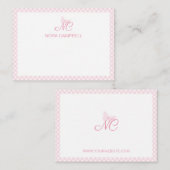 Personalisiert Gingham Girly Baby Pink Monogram Mitteilungskarte (Vorne/Hinten)