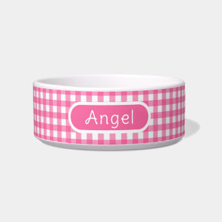 Personalisiert Gingham Hot Pink Karo Pet Bowl Napf