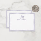 Personalisiert Gingham Lavender Elegant Monogram Mitteilungskarte (Vorderseite/Rückseite Beispiel)