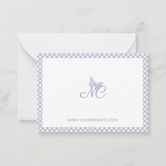 Personalisiert Gingham Lavender Elegant Monogram Mitteilungskarte (Rückseite)