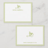 Personalisiert Gingham Light Green Monogram Mitteilungskarte (Vorne/Hinten)