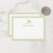 Personalisiert Gingham Light Green Monogram Mitteilungskarte (Vorderseite/Rückseite Beispiel)