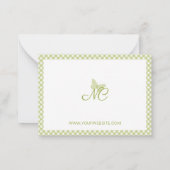 Personalisiert Gingham Light Green Monogram Mitteilungskarte (Rückseite)