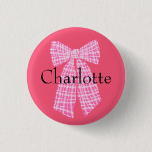 Personalisiert Gingham Pink Romantischer Coquette  Button