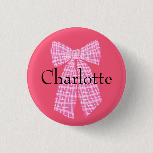 Personalisiert Gingham Pink Romantischer Coquette  Button (Vorderseite)