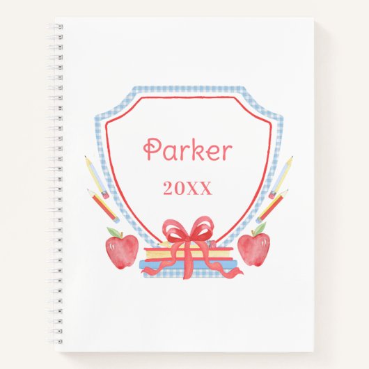 Personalisiert Gingham School Wappen Notizblock (Vorderseite)