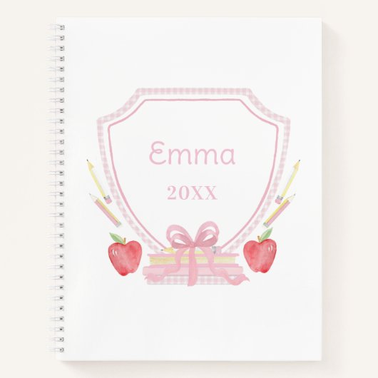 Personalisiert Gingham School Wappen Notizblock (Vorderseite)