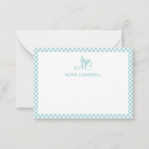 Personalisiert Gingham Turquoise Elegant Monogram Mitteilungskarte