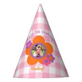 Personalisiert Gingham und Blume Foto Party Hat Partyhütchen (Vorderseite)
