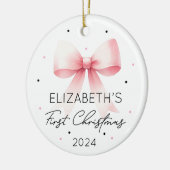 Personalisiert Girl Baby First Christmas Pink Bow Keramik Ornament (Links)