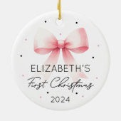 Personalisiert Girl Baby First Christmas Pink Bow Keramik Ornament (Hinten)