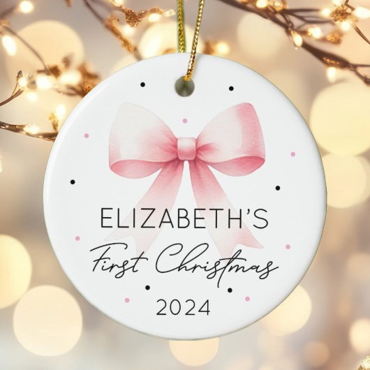 Personalisiert Girl Baby First Christmas Pink Bow Keramik Ornament