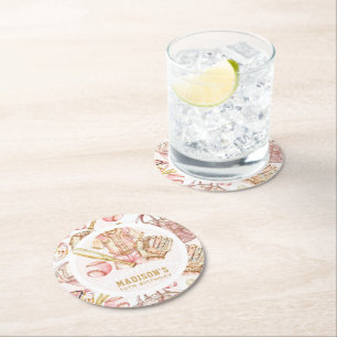 Personalisiert Girl Birthday Baseball Runder Pappuntersetzer