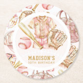 Personalisiert Girl Birthday Baseball Runder Pappuntersetzer (Vorderseite)