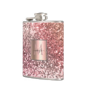 Personalisiert Girl Blush Pink Glitzer Monogram Flachmann (Links)