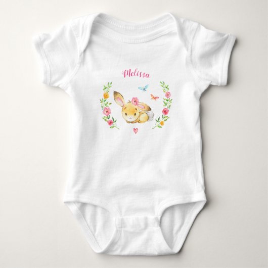Personalisiert Girl Bunny Woodland Babyduschgesche Baby Strampler (Vorderseite)