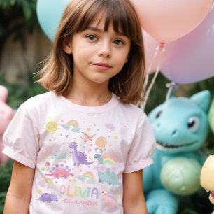 Personalisiert Girl Dinosaur T - Shirt Rainbow Din