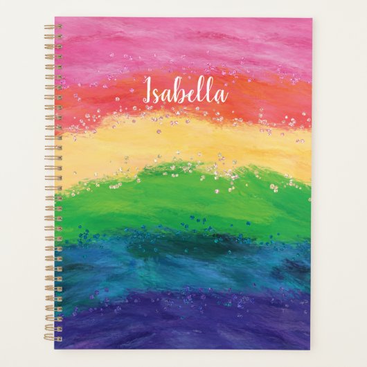 Personalisiert Girl Glitzer Rainbow-Notebook Planer (Vorderseite)