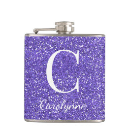 Personalisiert Girl Lila Sparkle Glitzer Monogram Flachmann