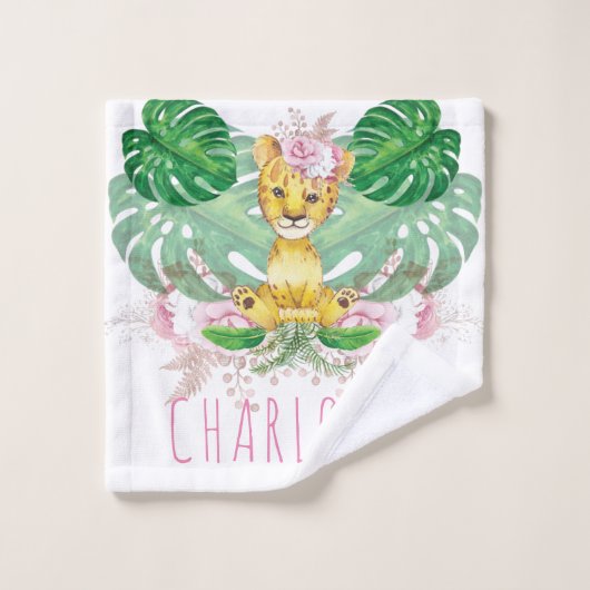 Personalisiert Girl Lion Illustration Safari Badhandtuch Set (Waschlappen)