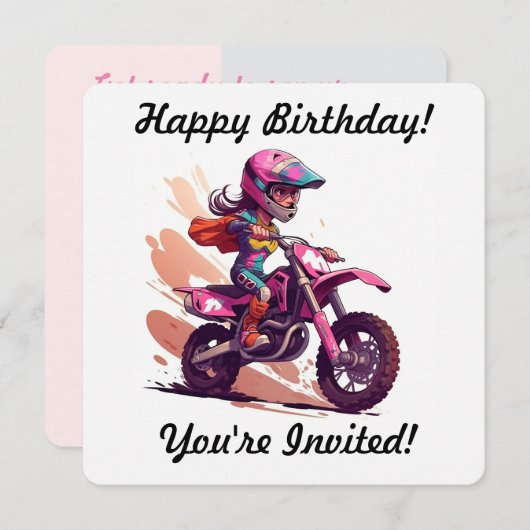 Personalisiert Girl Motocross Einladung (Vorne/Hinten)