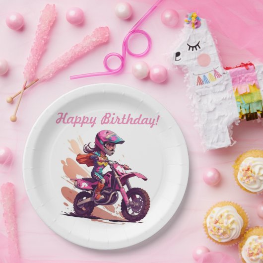 Personalisiert Girl Motocross Einladung Pappteller (Party)