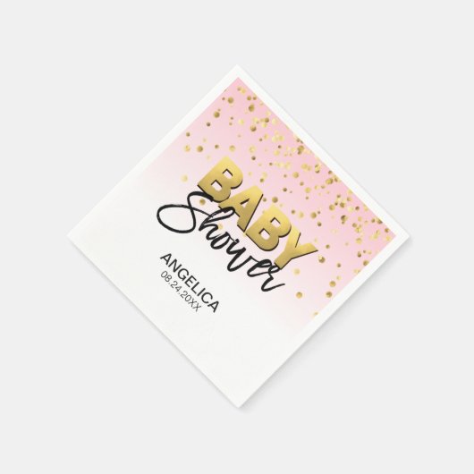 Personalisiert Girl Pink Gold Confetti Babydusche Serviette (Ecke)