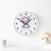 Personalisiert Girl Pink Teddy Bär White Große Wanduhr (Zuhause)