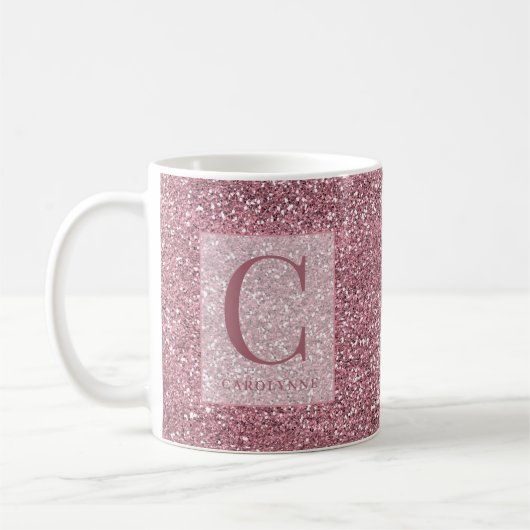 Personalisiert Girl Rose Gold Pink Glitzer Monogra Kaffeetasse (Links)