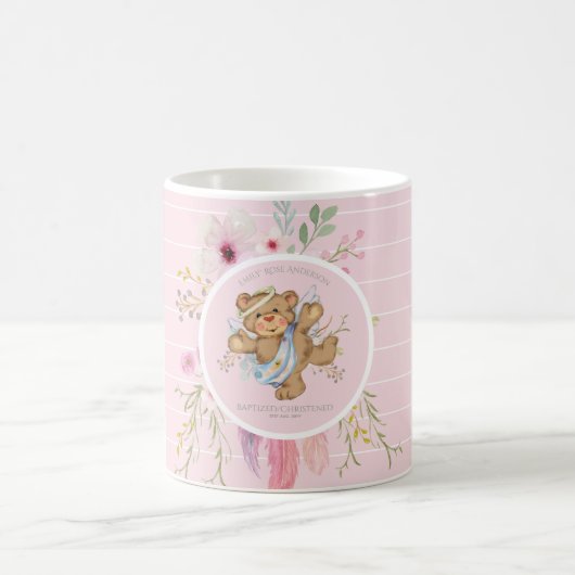 Personalisiert Girls BAPTISM - Pink Angel Teddybea Kaffeetasse (Mittel)