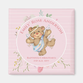 Personalisiert Girls BAPTISM - Pink Angel Teddybea Magnet