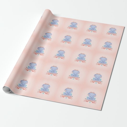 Personalisiert Girls Blue Elephant Coral Geschenkpapier (Ungerollt)