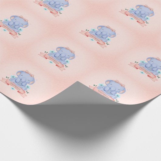 Personalisiert Girls Blue Elephant Coral Geschenkpapier (Ecke)