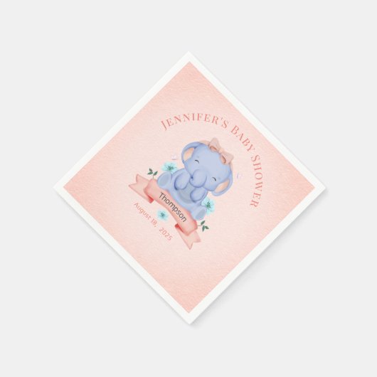 Personalisiert Girls Blue Elephant Coral Serviette (Ecke)