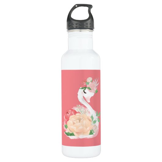 Personalisiert Girls Blumenschwan Edelstahlflasche (Vorderseite)