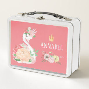 Personalisiert Girls Blumenschwan Metal Mittagesse Metall Brotdose