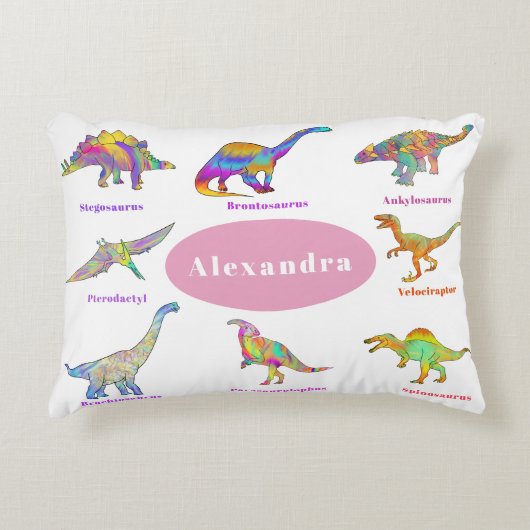 Personalisiert Girls Dinosaur Dekokissen (Vorderseite)