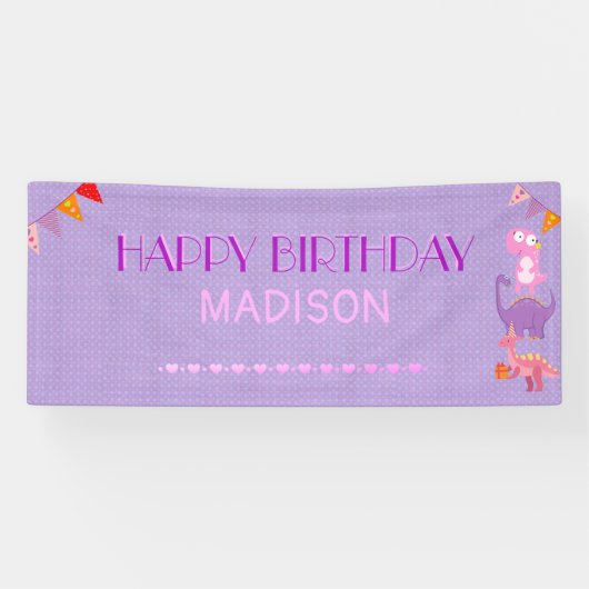 Personalisiert Girls Dinosaur Geburtstag Banner (Horizontal)