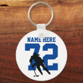 Personalisiert Girls Hockey Player Name Nummer Bla Schlüsselanhänger (Vorderseite)