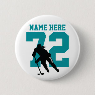 Personalisiert Girls Hockey Spielername Nummer Aqu Button