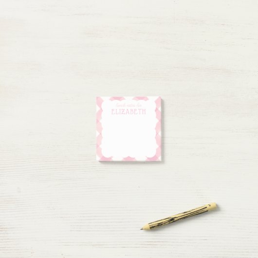Personalisiert Girls Pink Gingham Lunch Box Post-it Klebezettel (Auf Schreibtisch)
