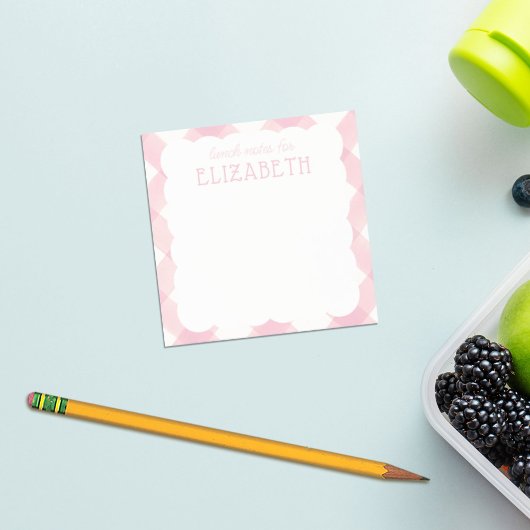 Personalisiert Girls Pink Gingham Lunch Box Post-it Klebezettel