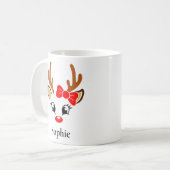 Personalisiert Girls Rentier Weihnachtsfeierliche Kaffeetasse (Vorderseite Links)